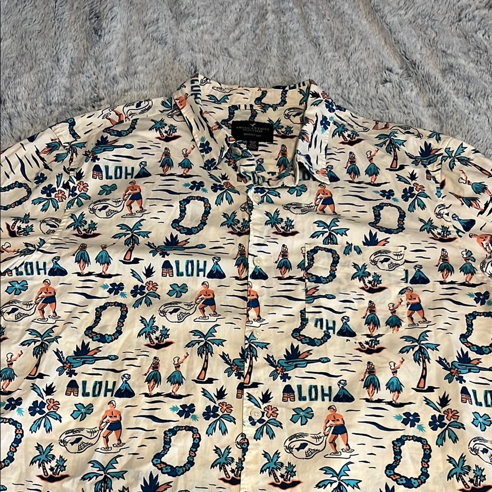 American Eagle Aloha Beige Hawaiian Shirt Size XL